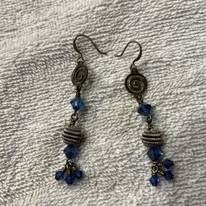 Wire costume earrings. Blue silver tones